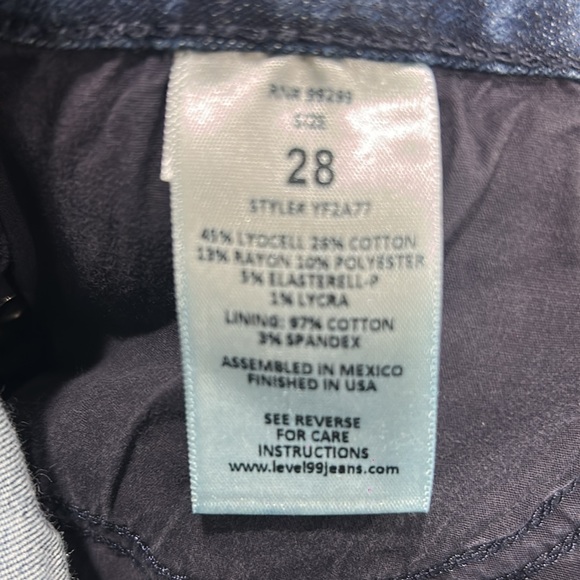 EUC Level 99 SZ 28 blue skinny jeans w/dual orange stripes on each side seam. - Picture 4 of 4